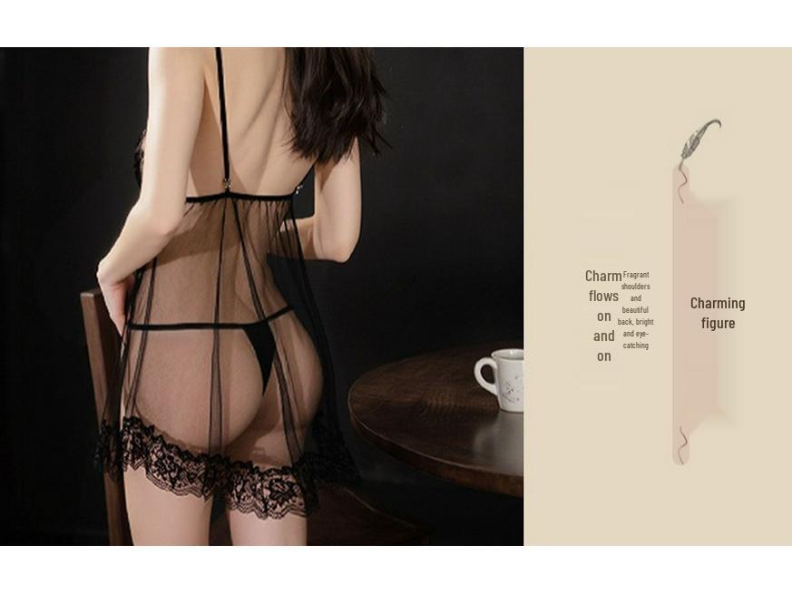 Spitze Schleife Mesh Dessous - Süßes Mädchen Flirtende Nachtwäsche für kleine Brust