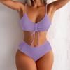 Women's High Waist Drawstring Split Bikini With Chest Pads Without Steel Bra Swimsuit