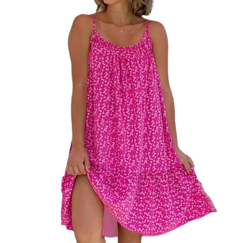 

YYFS Жіночі модні літні повсякденні сукні без рукавів з U-подібним вирізом і високою талією з квітковим візерунком XL рожевий червоний колір