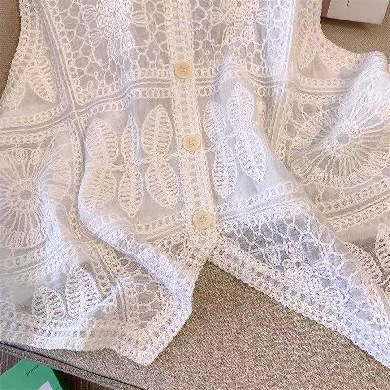 Vest Skeleton Women Cotton Undershirt Oversize Sleeveless Shawl Vintage Loose Lace Casual V-Neck Suspenders Vest Shawl