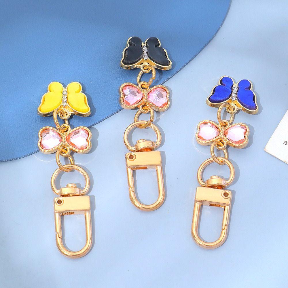 7PCS Ornaments Rhinestone Butterfly Keychain Pendant Key Ring Sweet Crystal Bow Key Chain  Bag Decor