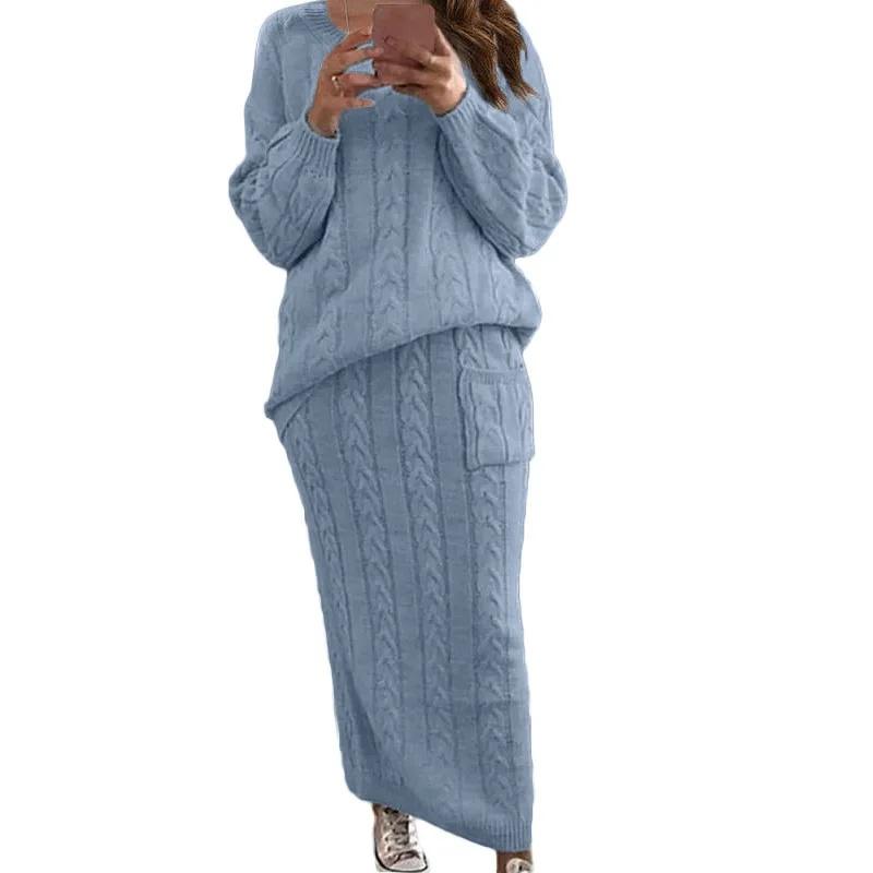 Autumn/Winter Women's Fashionable Cable Knit Floral Sweater Suit Dress Amazon European American Style Knitwear