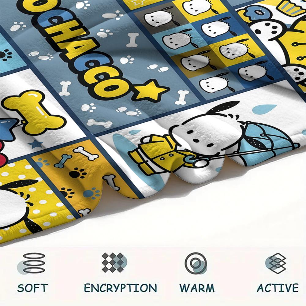 1PC Sanrio Puzzle Print Flannel Blanket, High quality All Seasons, Home Decor, Warmth and Comfort, Perfect for Christmas Gifts