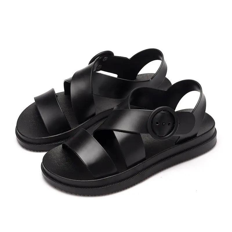 Fashion 2025 summer flat sandals female gladiator open-toed soft jelly sandals women's sponge cake non-slip beach shoes