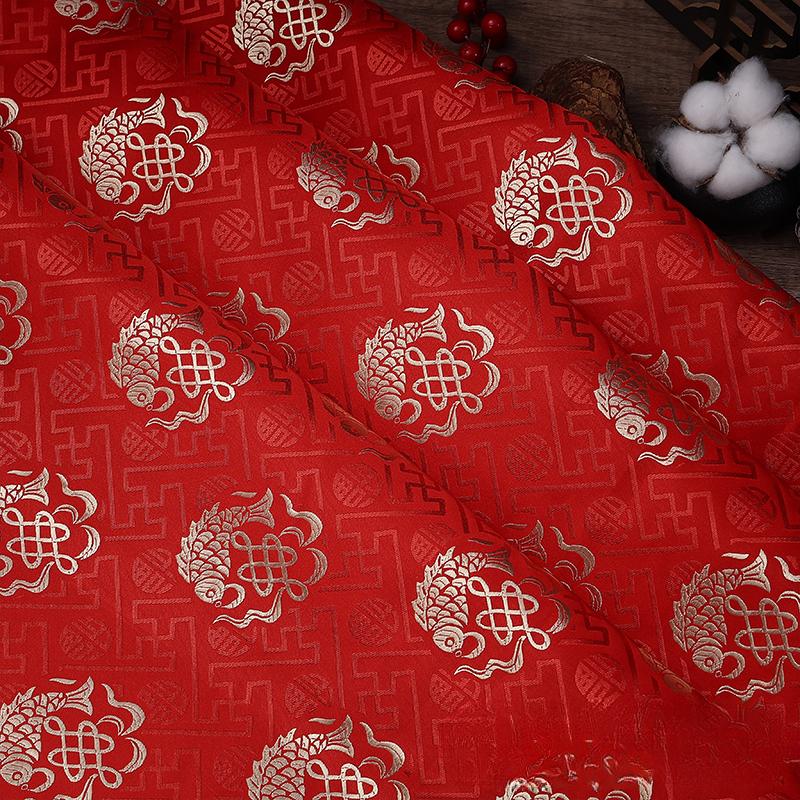 100x150cm High Quality Jacquard Brocade Fabric Thick Soft Bamboo Leaf for Women Dress Hanfu Upholstery Sewing Cloth Gold Blue