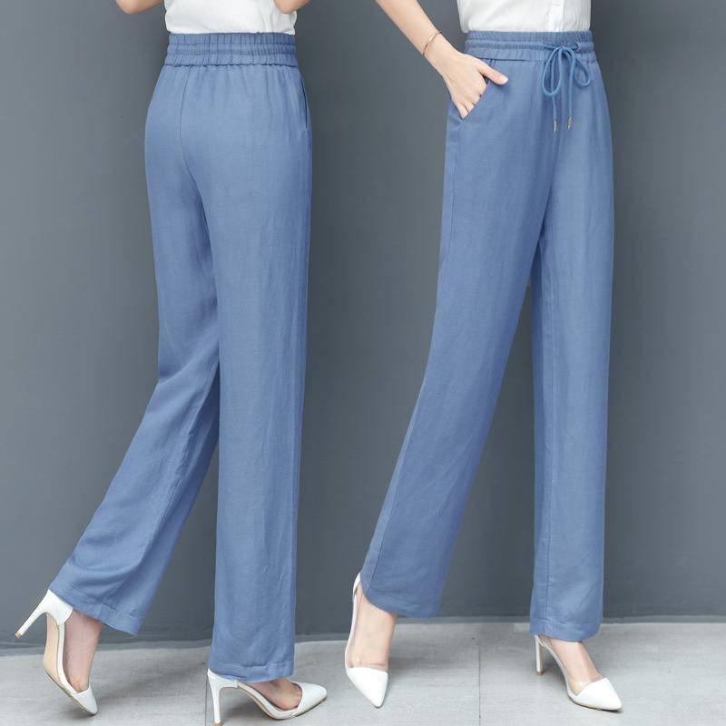 Pantalones de Pierna Ancha de Denim Tencel de Cintura Alta para Mujer - Seda de Hielo, Edición Verano 2026