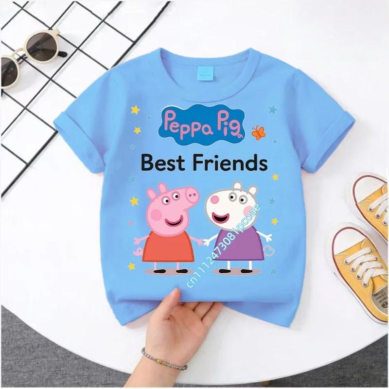 2026 Summer T-shirt - Peppa Pig Children's Pure Cotton Short-Sleeved Boys' Sport Shirt for Girls' Casual Top with Cartoon Print