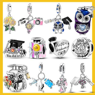Copper Happy Graduation Pendants Owl Bachelor'S Hat Charms Beads Fit Original Diy Bracelet Gift Women Jewelry