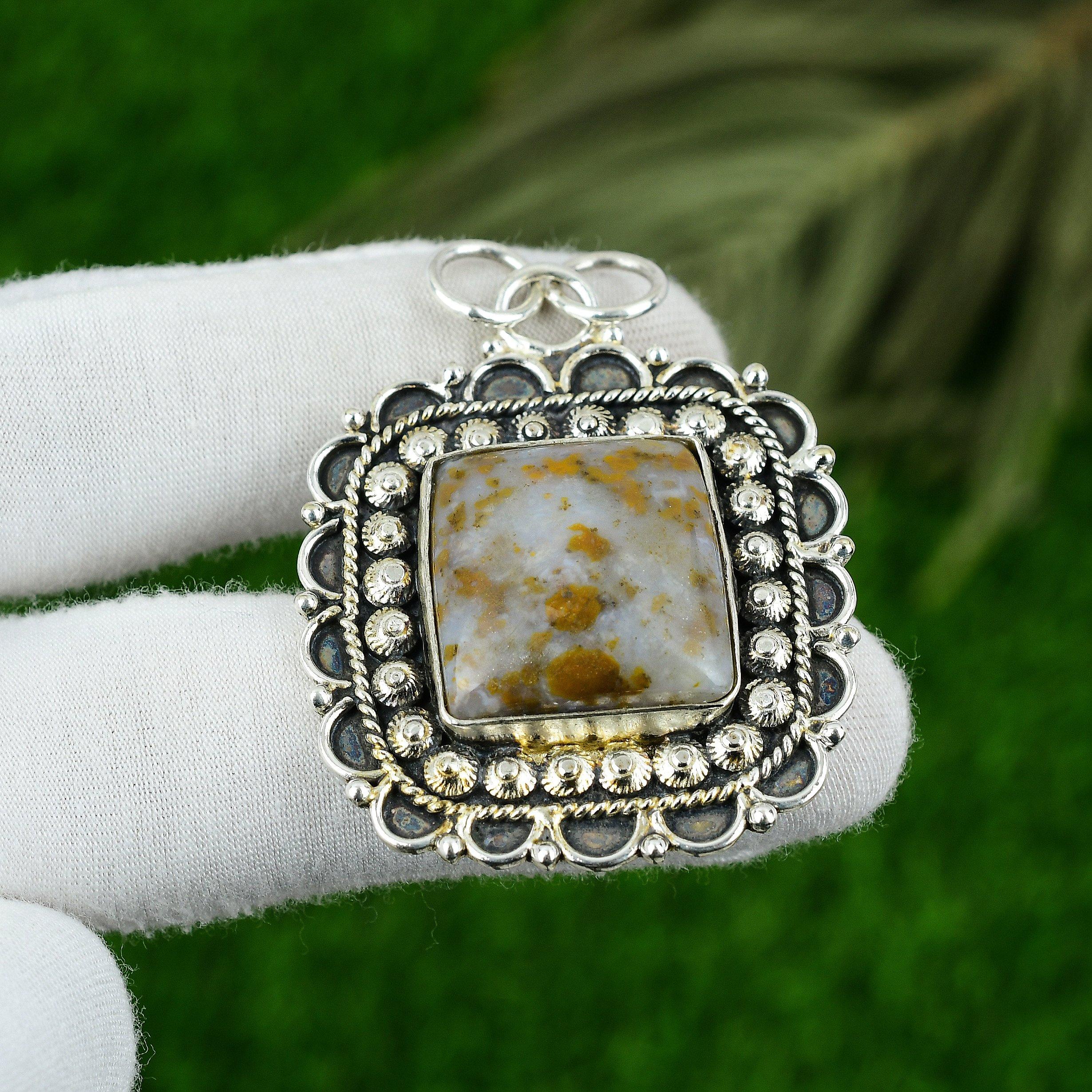 

Radiant Polka Dot Agate Gemstone 925 Silver Bezel Anniversary Ethnic New Pendant