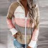 Fashion Women Casual Patchwork Long Sleeves Hooded Sweater Cardigan Blouse Tops