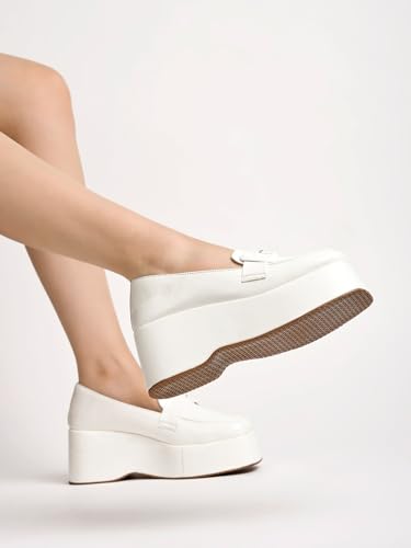 Shoetopia Women S Block Heel Pumps White 6 UK