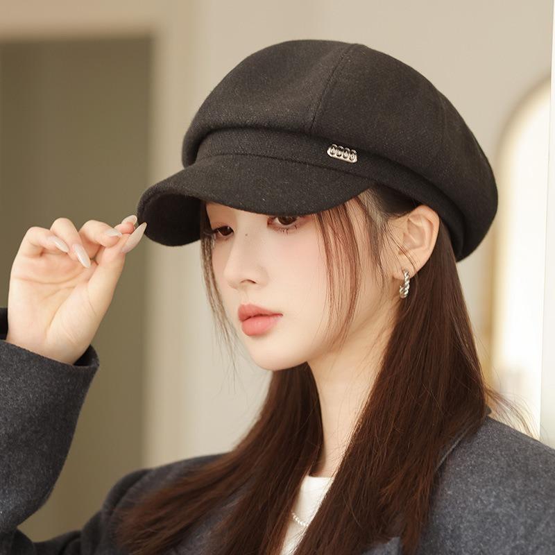 New Big Brim Showing Face Small Octagonal Hat Autumn and Winter Hat Women's High-end Sense Cap Temperament Versatile Beret