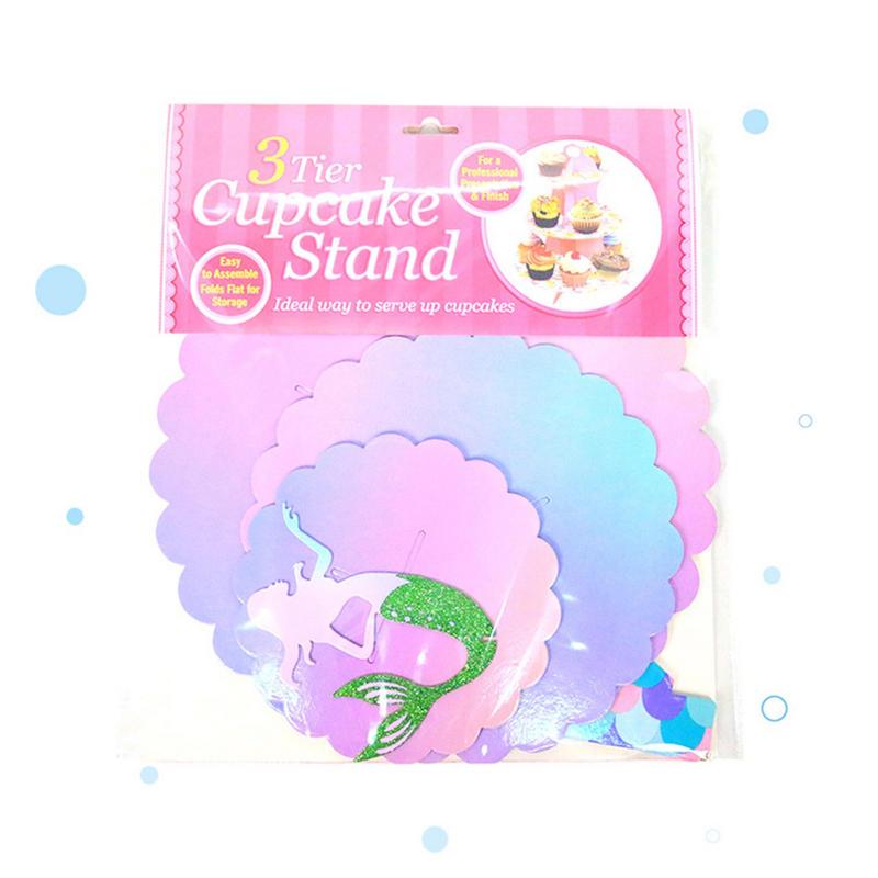 Mermaid Theme Cupcake Stand 3 Layers Honey Food Display Stand Children Birthday Dessert Tower Paper Christmas Snack Display