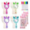 1set DIY Unfinished Wooden Princess Mirror Crafts Mermaid Unicorn Butterfly Shaped Blank Mini Handheld Mirror Kids Makeup Toy