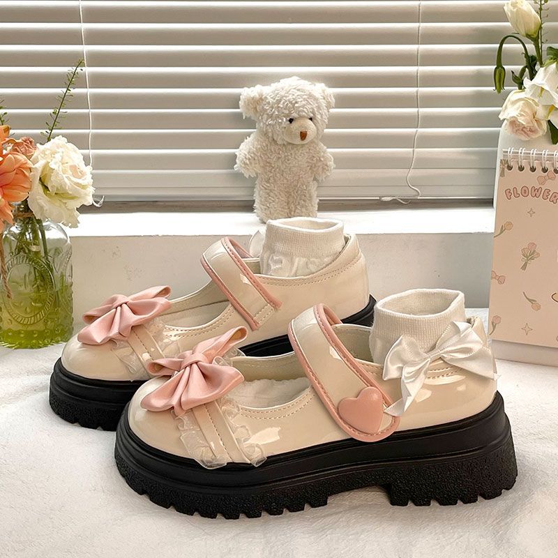 

Модные милые туфли Мэри Джейн из кожи с круглым носком и бантом, универсальные туфли на толстой подошве для JK-униформы и Лолиты для женщин, повседневные лоферы на толстом каблуке 35