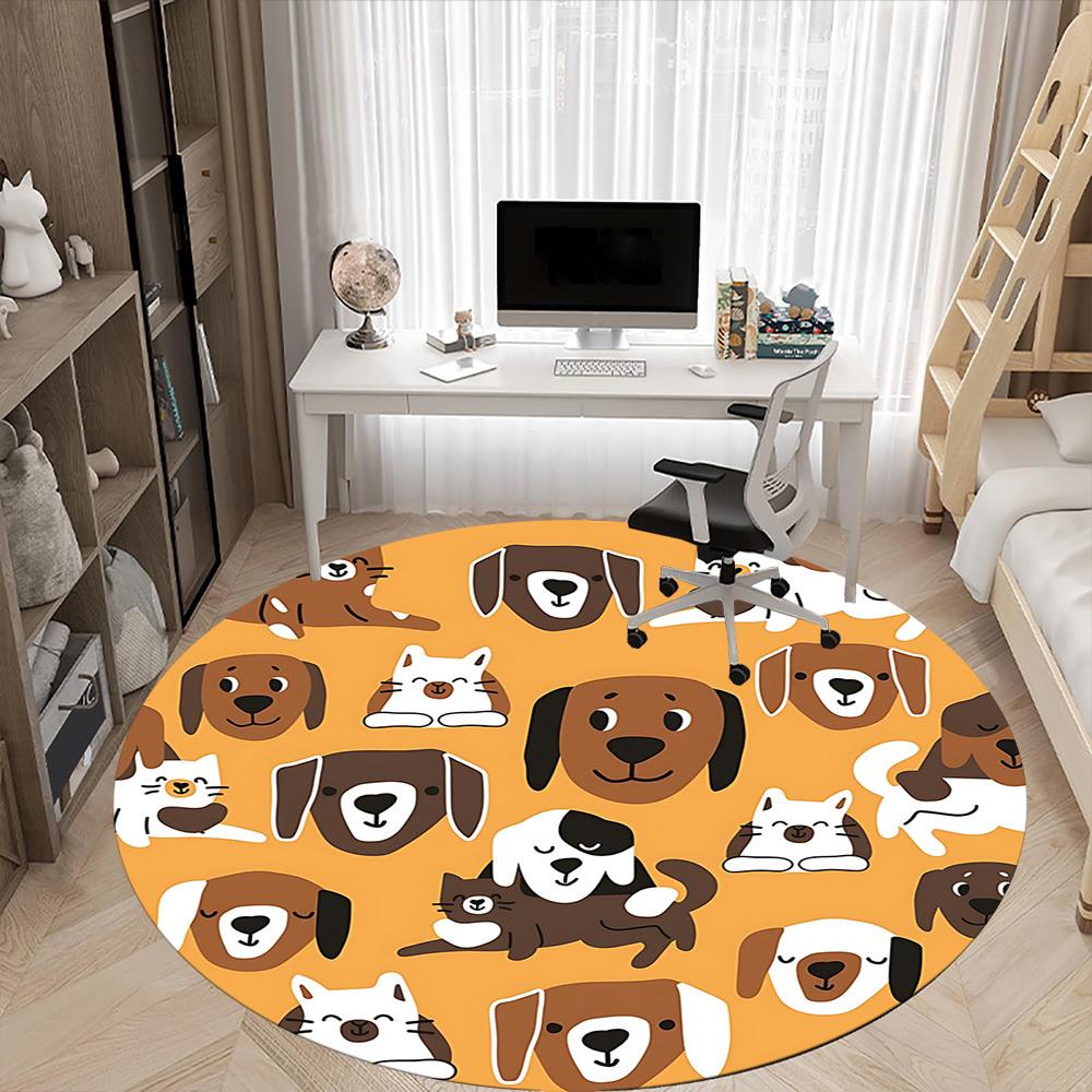 1pc Pets Animals Office Round Area Rug, Indoor Mat Suitable For Office, Under Office Chairs Bedroom Living Room Home Decor, Room Deco