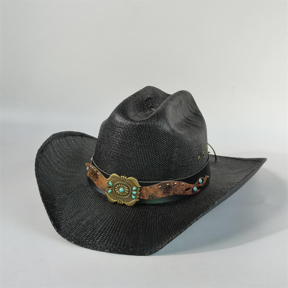 Cappello da cowboy in paglia rigida da uomo cappello da pascolo a tesa larga da donna cowboy tinta unita cappello da sole estivo confezione in scatola sombrero vaquero hombre