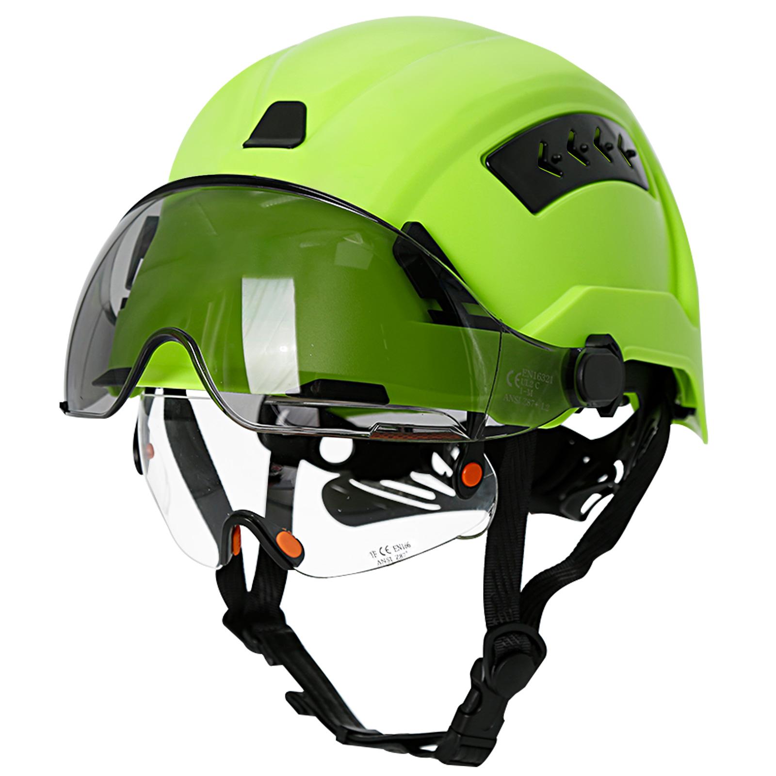 

CE Construction Safety Helmet with Double Goggles Built-In Visors Reflective Stickers Hard Hat ANSI Industrial Work Engineer Cap зелений
