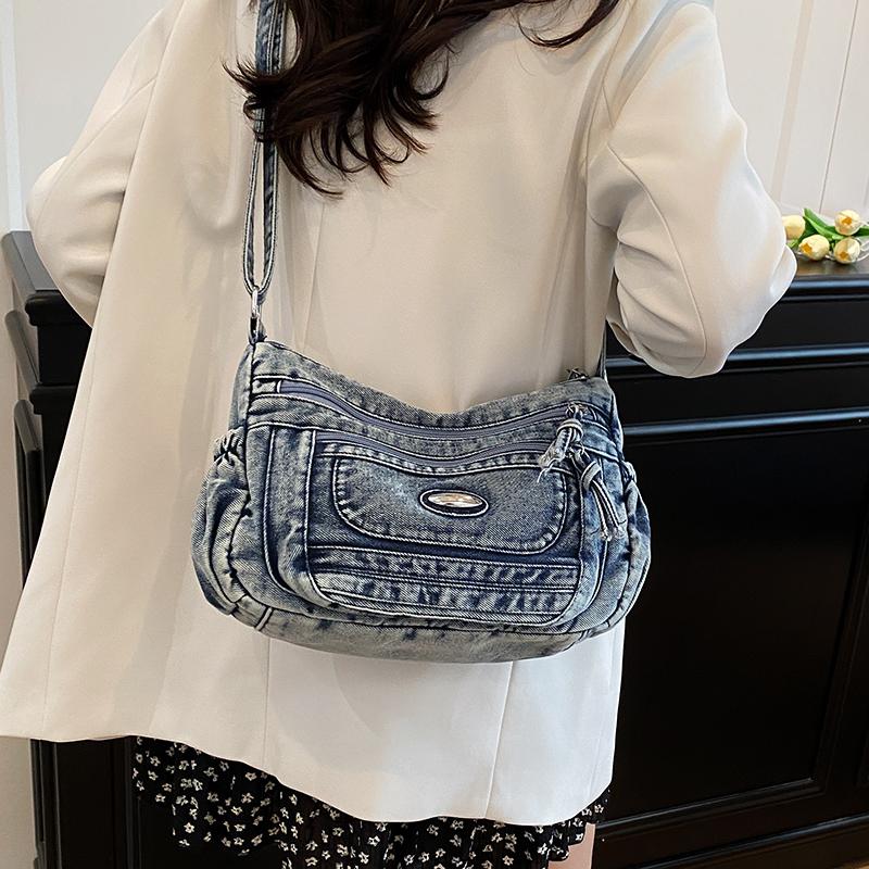 Schultertasche mit großer Kapazität Damen Denim Umhängetasche Mamatasche