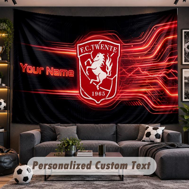 Wall Hanging Tapestry Custom NameFC Twente Pattern Personalized Printed Fabric Wall Decor