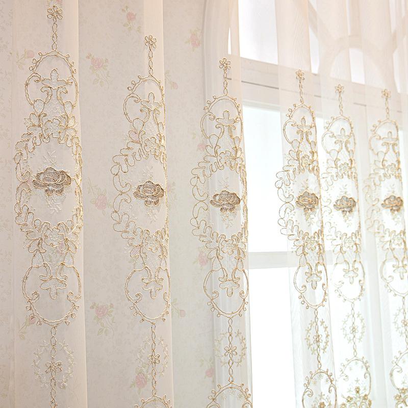 1PC Modern Embroidered Floral Pattern Sheer Curtains, Rod Pocket Design, Machine Washable Polyester Mesh Drapes for Living Room Bedroom