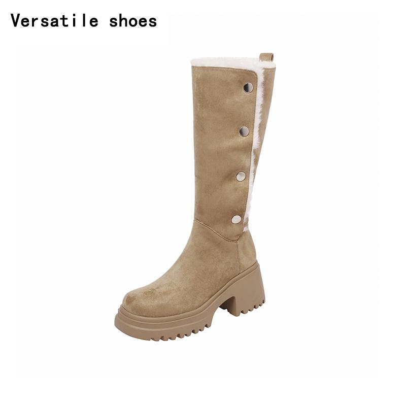 Winter Chunky Women Mid Calf Boots Fashion Warm Cotton Knight Long Booties Square Heels Party Dress Ladies Shoes