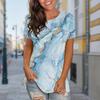 Women Summer T Shirt Trend Marbling Print Retro Fashion Short Sleeve Tees Casual   Printed  Tops