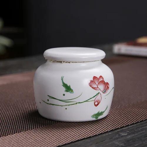 Ceramic Tea Caddy Small Mini Portable Oolong Tea Storage Tank Travel Tea Boxes Powder Sealed Jar Tea Containers Spice Candy Jar
