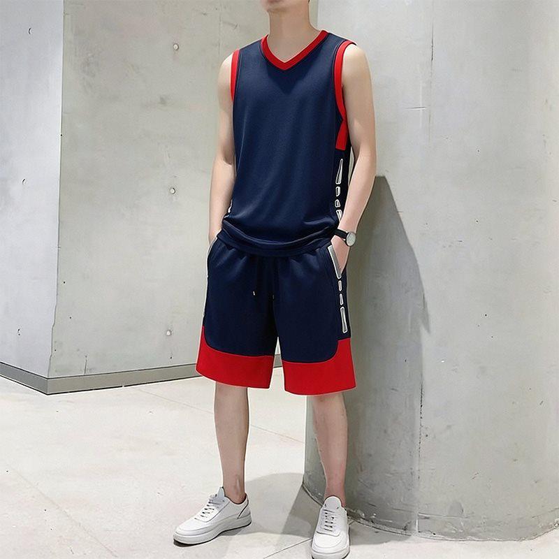 Men's 2026 Summer Sleeveless Ice Silk Basketball Training Vest and Shorts Set - Quick Dry and Loose Fit
