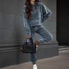 Tuta da Donna 2 Pezzi in Velluto Liscio con Cappuccio Felpa a Manica Lunga Pantaloni della Tuta Morbida Casual Autunno Inverno