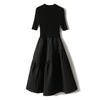 Updated Stylishable and Elegant Small Black Dress Semi-turtleneck Wool Knitted Splicing Tutu Skirt with Slim-fitting Dress