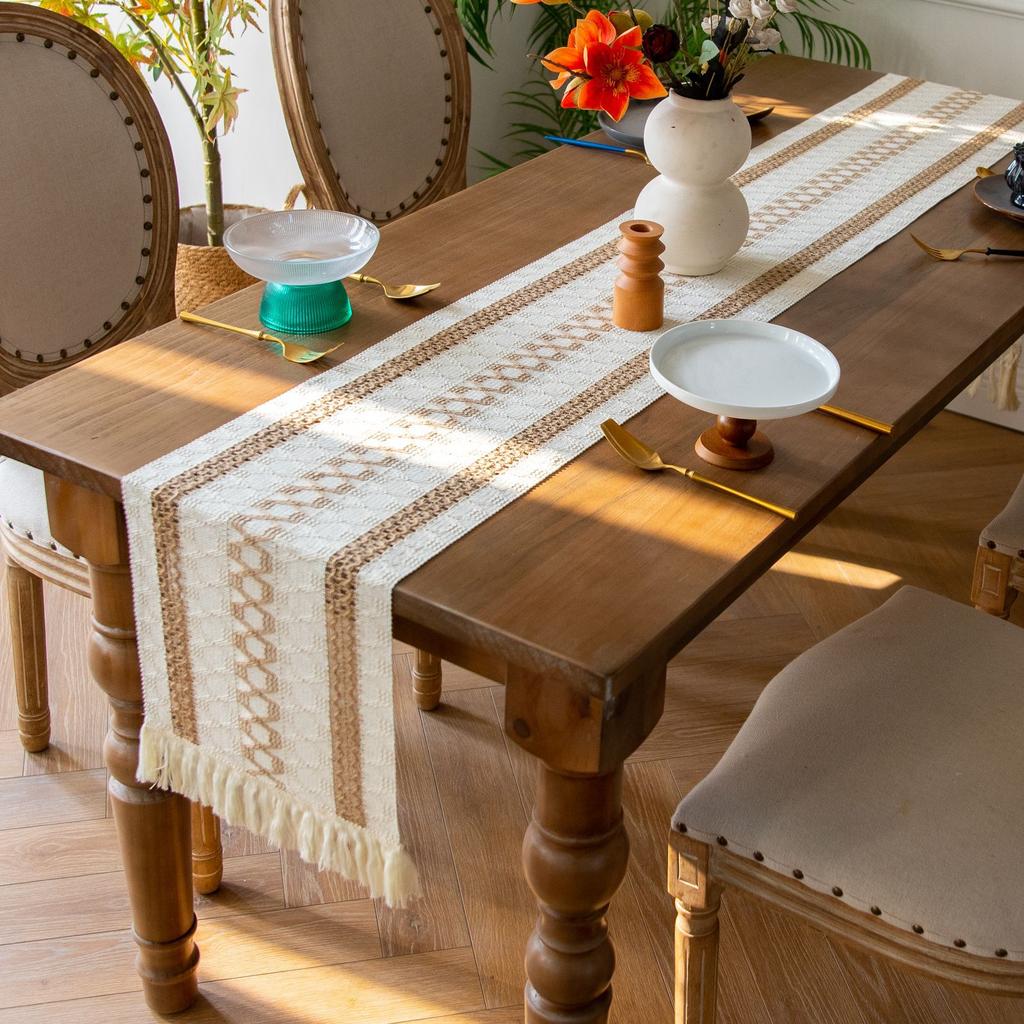 Interior Mat Decorative Dining Table Cloth Table Flag Long Table Mat Cotton And Linen Woven Cover Fabric Retro Classic Home