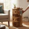 Wooden Round Nightstand | Solid Wood 3-Drawer Side Table, Wooden Chest of Drawer-Storage Desk Solid Wood Cupboard | Unique Drawer Dressers