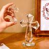 Crystal Cross Ornament with Angel Figurine Transparent Glass Religious Statue Baptism Communion Christmas Gifts Home Decorations