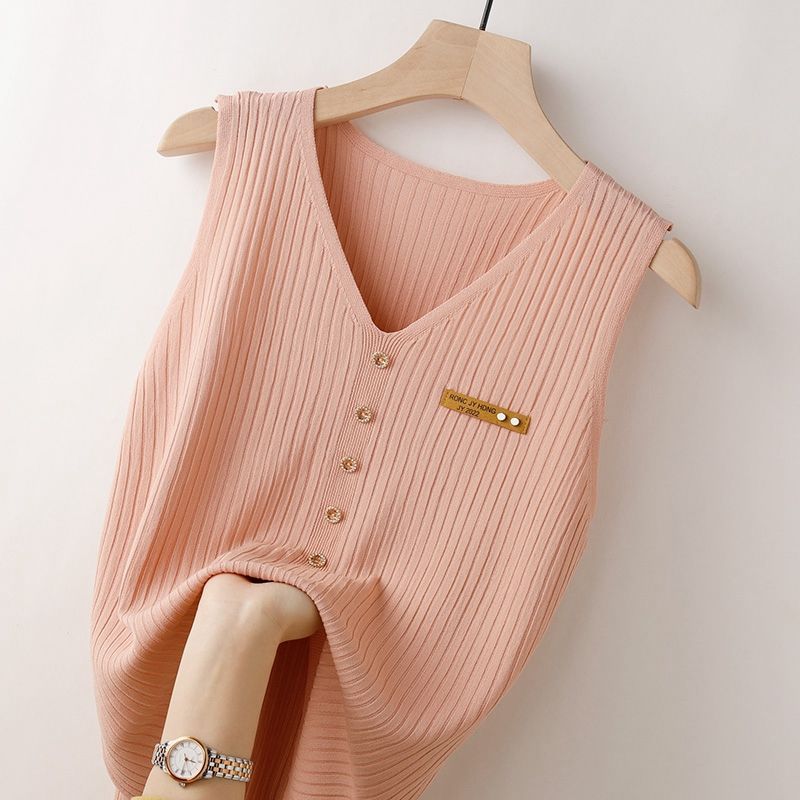 Fashion Women Knitted V-neck Tank Top Korean Clothing Summer Female Slim Versatile Solid Bottoming Sleeveless Thin Casual Vest