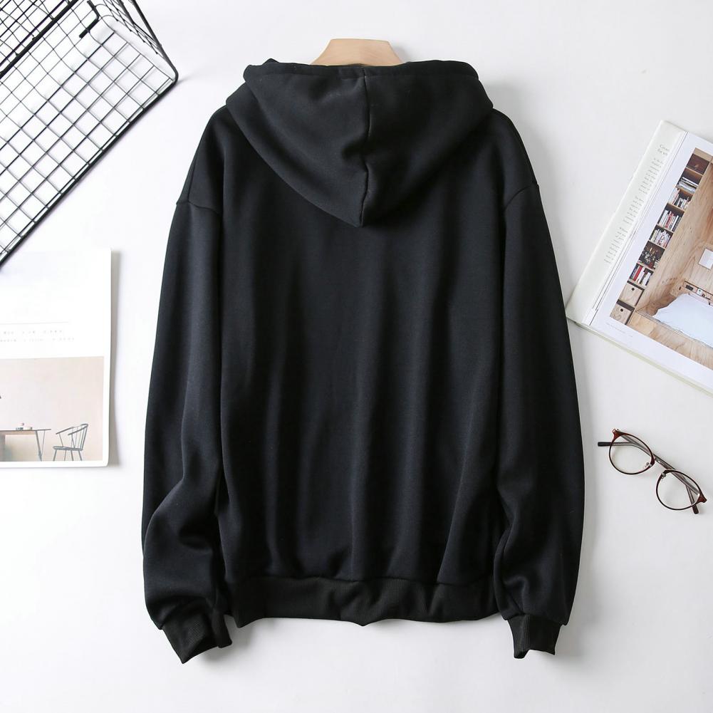 Women Autumn Winter Hoodie Hooded Solid Color Drawstring Patch Pocket Pullover Long Sleeve Loose Soft Warm Lady Hoodie