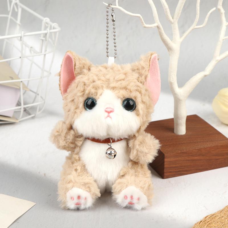 Cute Bell Cat Plush Keychain Adorable Curly Hair Kitten Stuffed Toy Soft Bag Hanging Pendant for Party Favors Souvenir