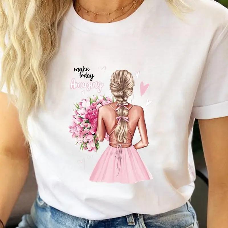 Beauty Flower Graphic Streetwear Fashion Girls TShirts Harajuku Y2K Clothes Short Sleeve Summer Tee Casual FeUnisex ONeck Tops