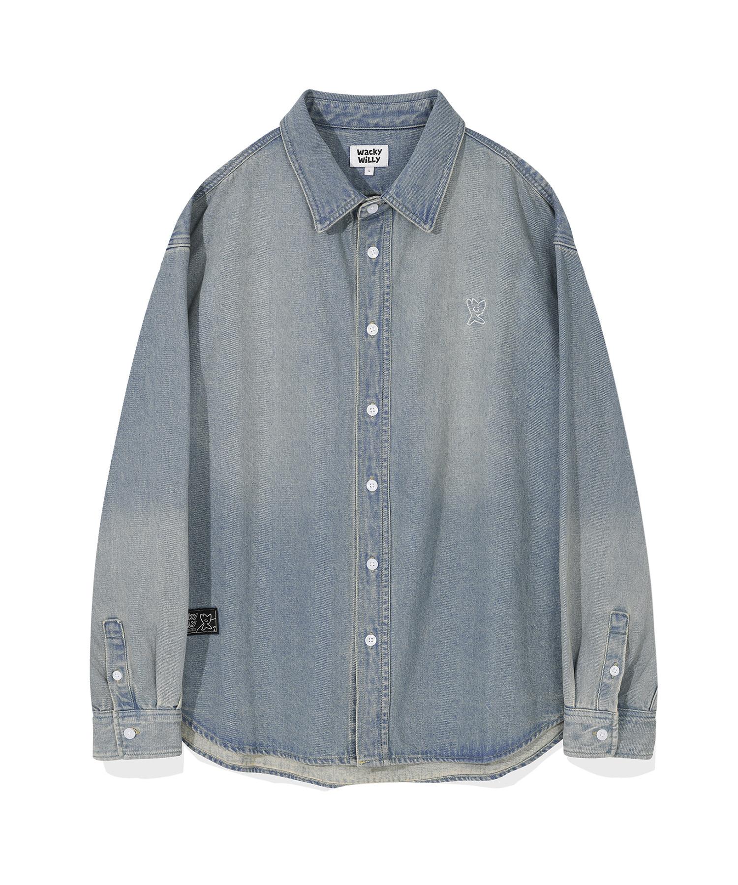 Wacky Willy Washed Denim Long Sleeve Shirt Blue S