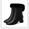 New Women's Leather Fleece Boots, Winter Suede Lined Boots, Mid-Heel Women's Leather Boots, Chunky Heel Mom Boots