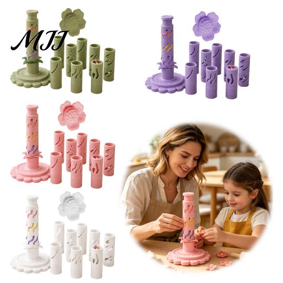 Pottery Studio Accessories Modular Clay Bloom Maker, Flower Shaping Tool with 9 Sleeve Patterns, 3D Craft Tools Printed DIY Stackable Press