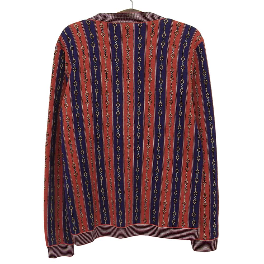 Gucci Excellent Condition Horsebit Chain Cashmere Blend Cardigan for Men, Red/Blue, Size M, 572622, Red/Blue Tops M Red/BlueUsed
