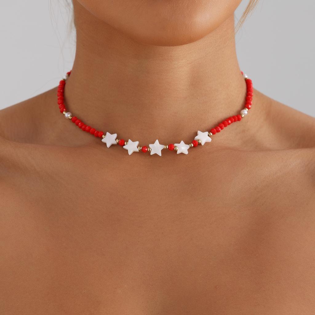Wind Sexy Five-Color Crystal Necklace Simple Temperament High-End Star Collarbone Chain Woman