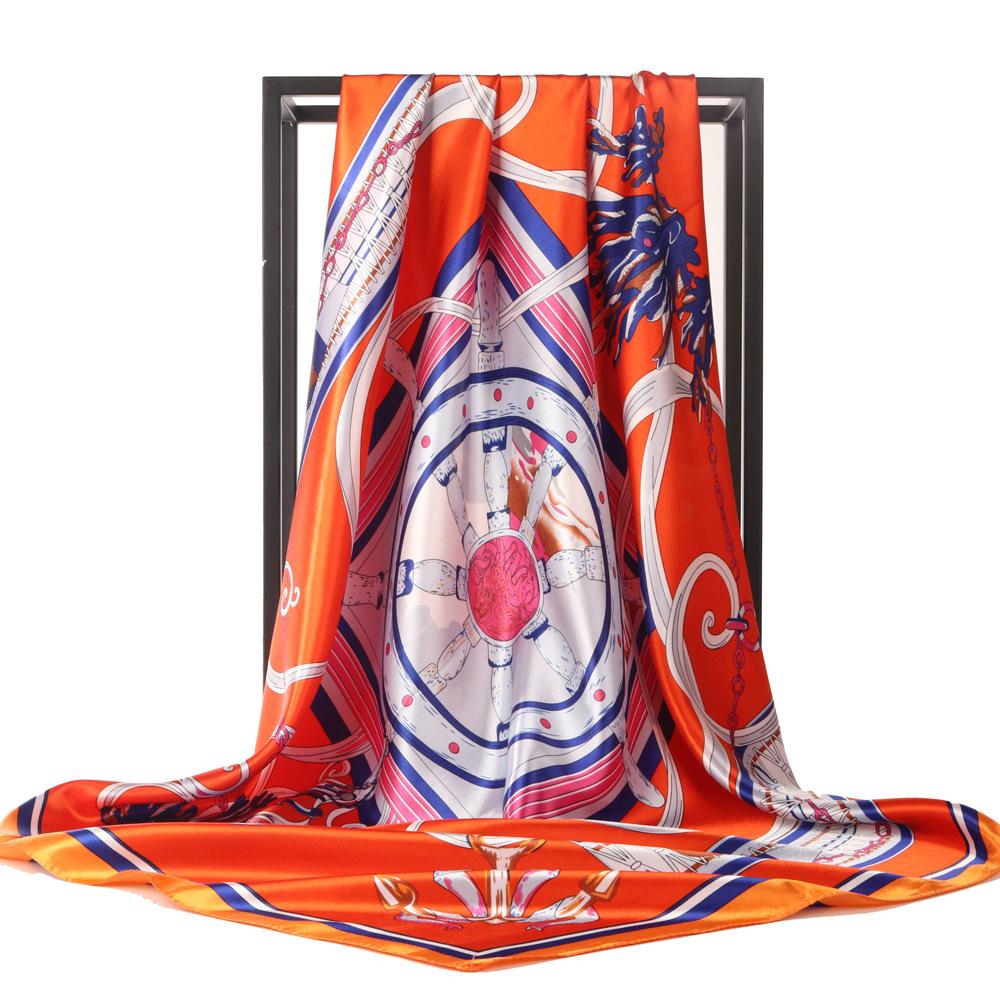 

Высококачественные роскошные шелковые шарфы, повязка на голову, шарфы, шейный шарф для женщин, шелковый шарф с цепочкой, женская декоративная шаль 90*90cm