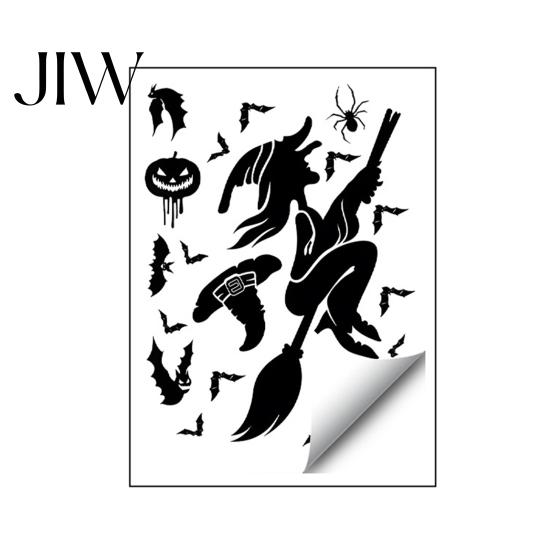 Living Room Wall Murals Halloween Static Sticker, with Witch/Ghost/Castle/Bat Horror Silhouette Patterns, Durable PVC Theme Home Decor Decals,