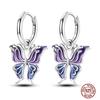 Original Butterfly Hoop Earrings for Women Sparkling Pave Colorful Zircon Blue Pink Purple Heart Wedding Drop Earring