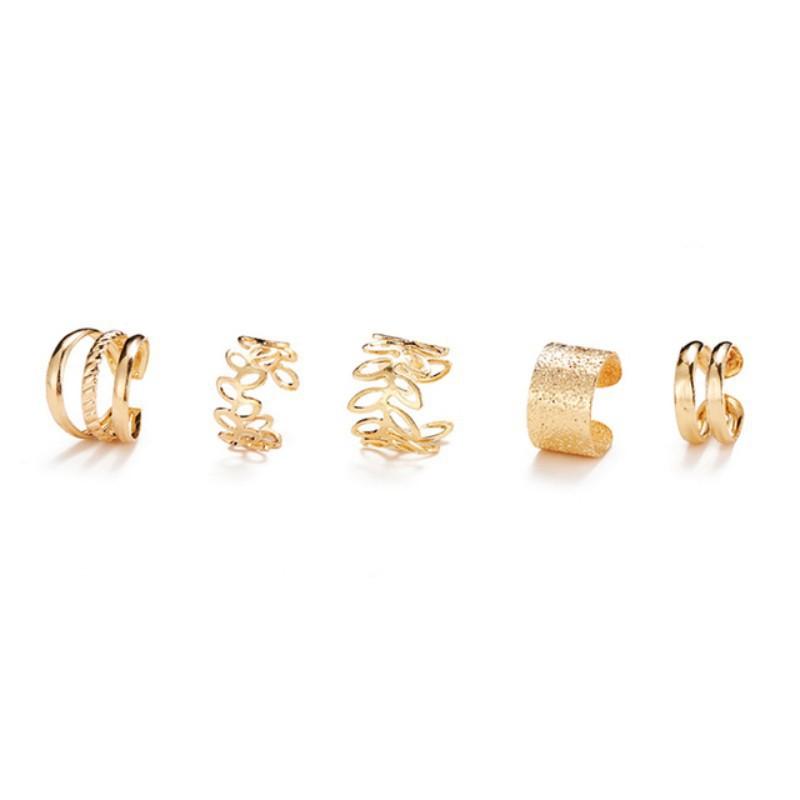 Gold Silver Color Leaves Clip Earring for Women Men Creative Simple C Ear Cuff Non-Piercing Ear Ear Clip Set Trendy Jewelry Gift