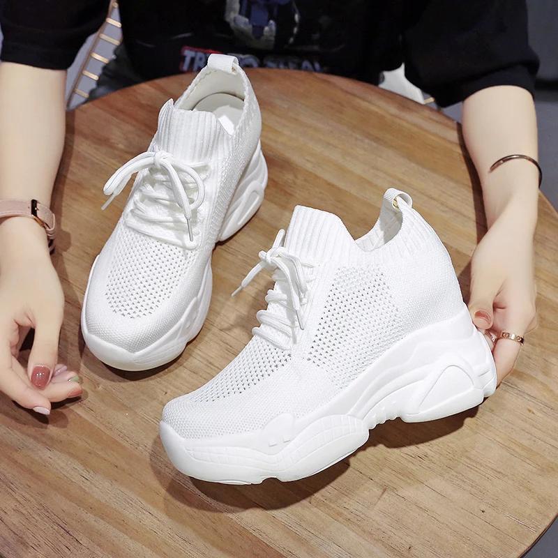 Fashion 2024 Size 34-40 Women White Sneakers Platform Shoes Woman Pumps Autumn Tennis Shoes Summer Heels Shoes Height Increasing 10CM