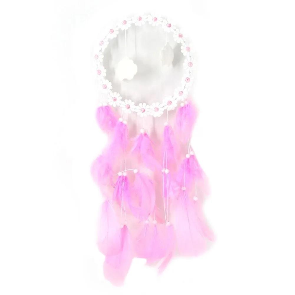 LED Light Flower Cloud Feather Dreamcatcher Wall Art Decor Feather Dream Catcher Feather Pendant Wall Hanging for Girls Bedroom розовый