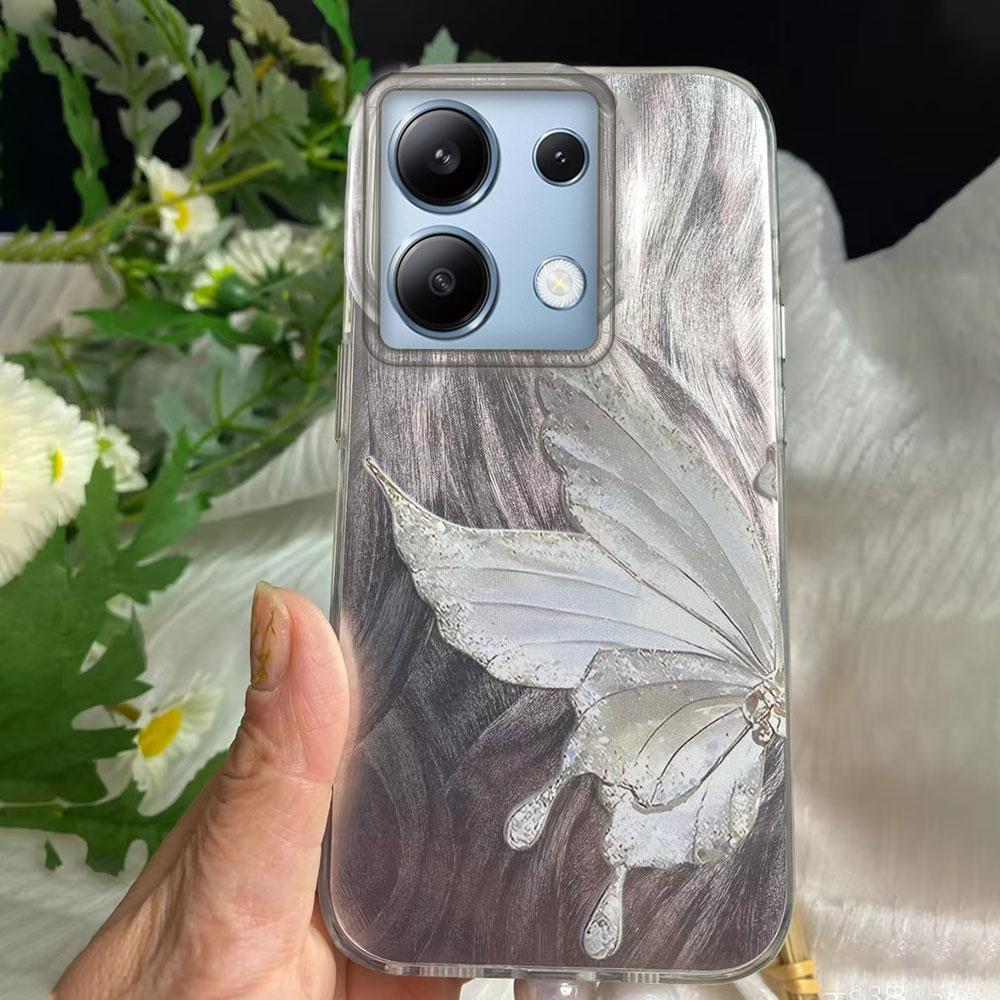 Luxury Laser Silver Butterfly Texture Phone Case for Xiaomi Redmi 14C A3 A4 A3X Note 10 11 11S 12 Pro Poco X5 X7 Silicone Cover